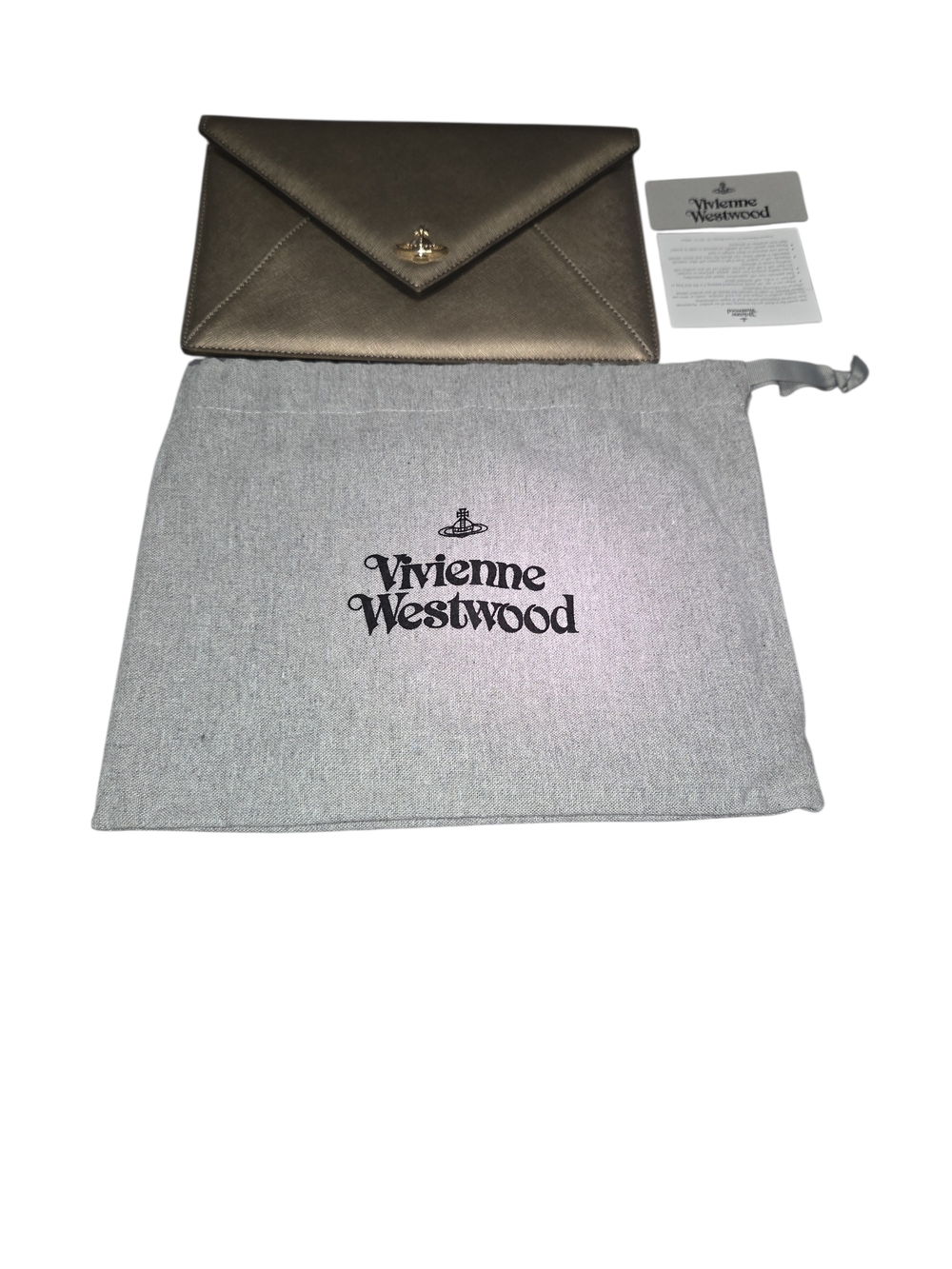 Vivienne Westwood Metallic Bronze Envelope Clutch with Orb Hardware